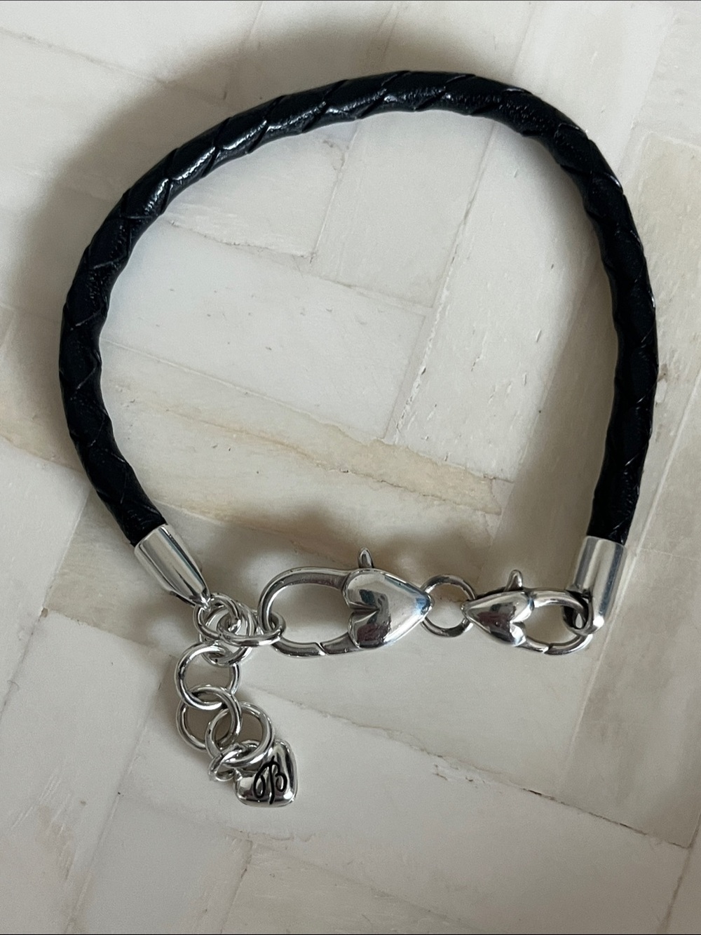 New Brighton Black Braided Leather Bracelet with Silver Accents